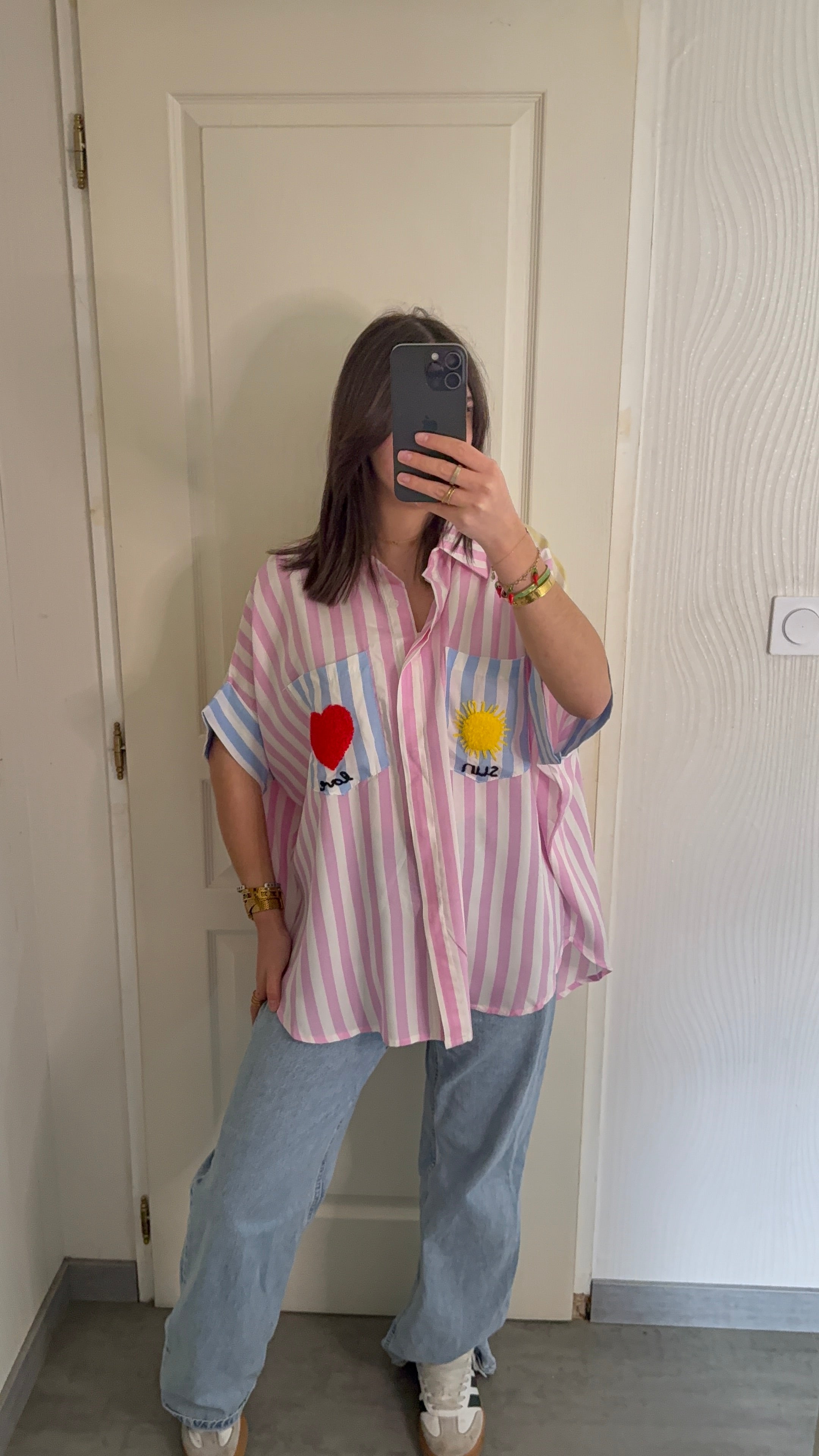 chemise rayée broderies cœur & soleil