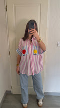 chemise rayée broderies cœur & soleil