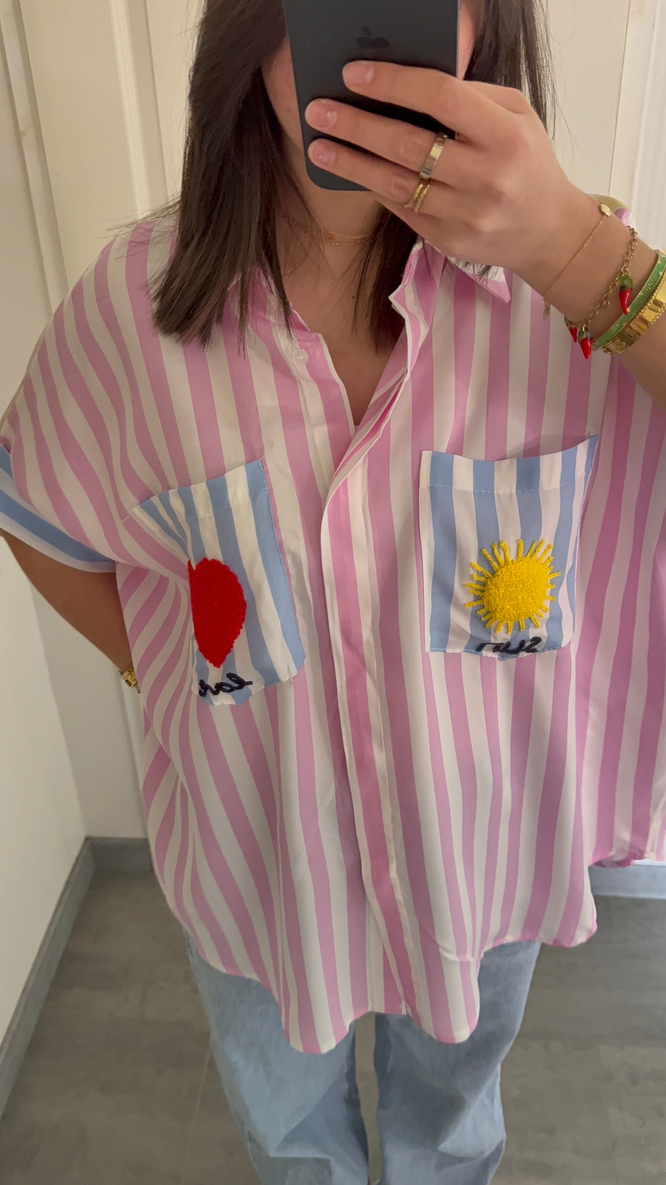 chemise rayée broderies cœur & soleil