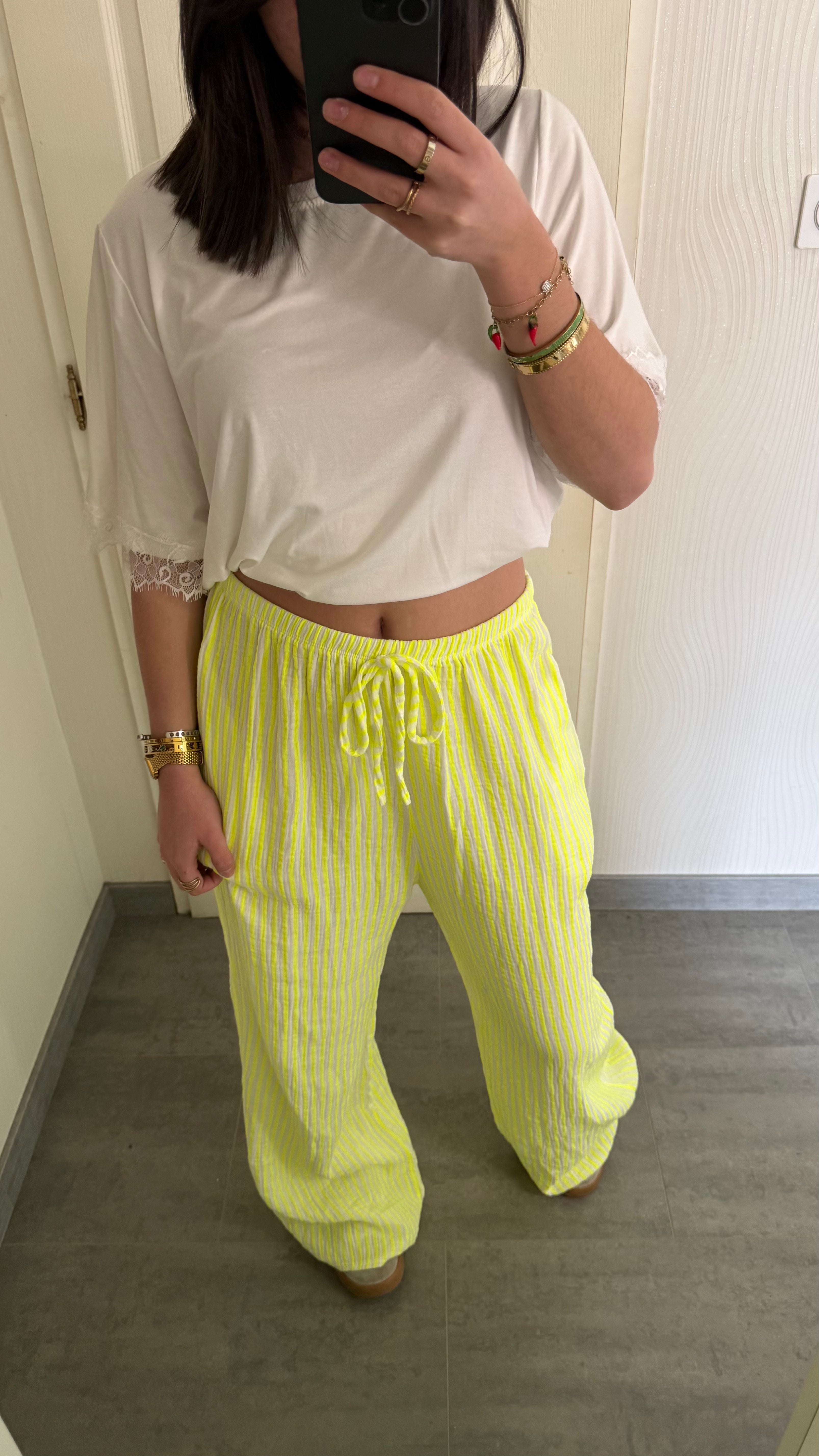 pantalon large rayé