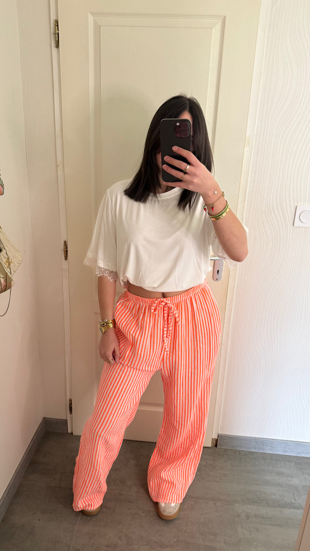 pantalon large rayé