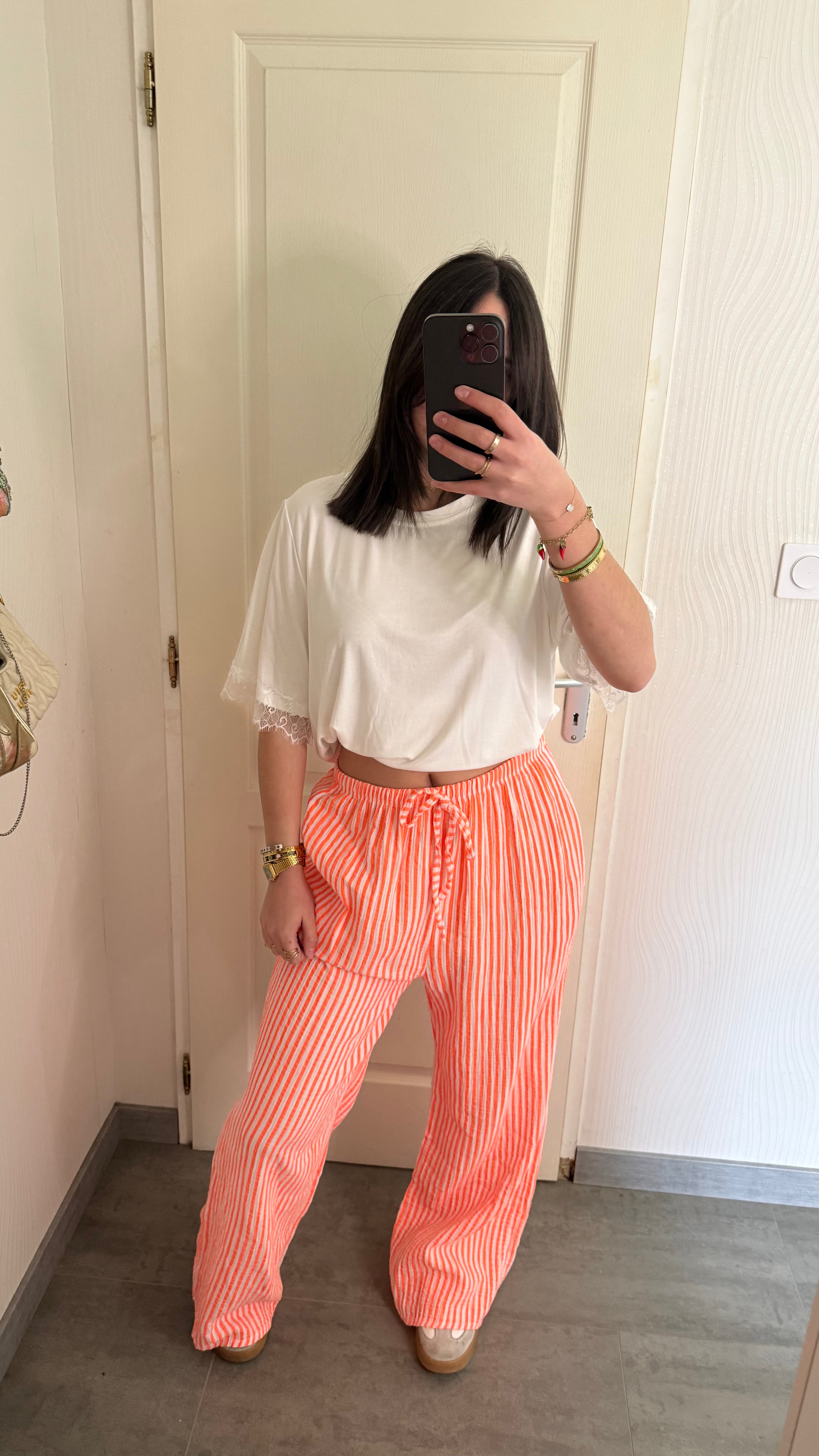 pantalon large rayé