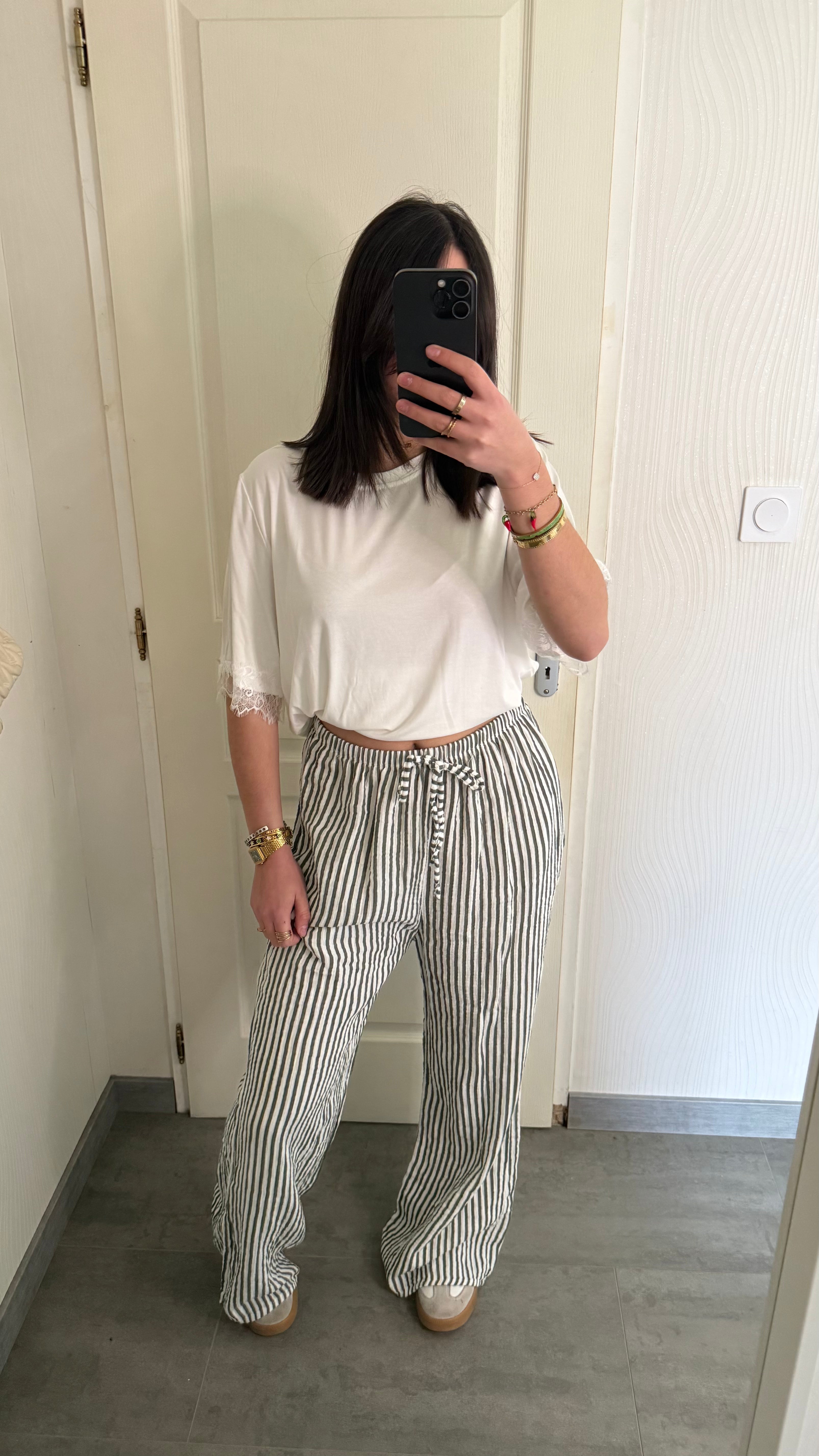 pantalon large rayé