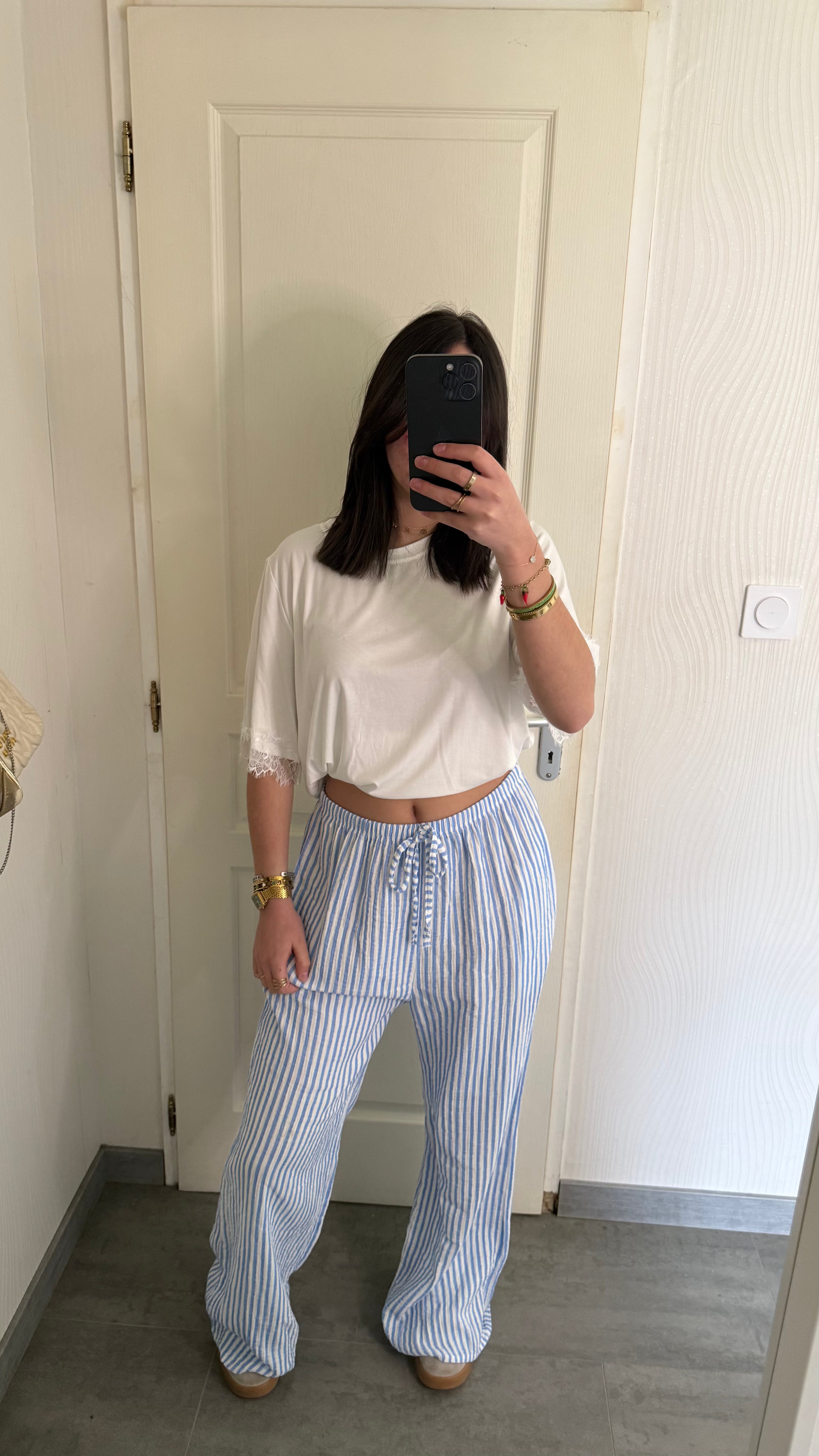 pantalon large rayé
