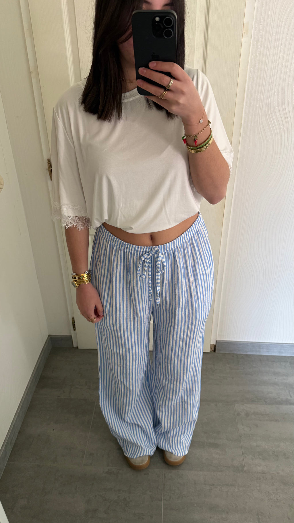 pantalon large rayé