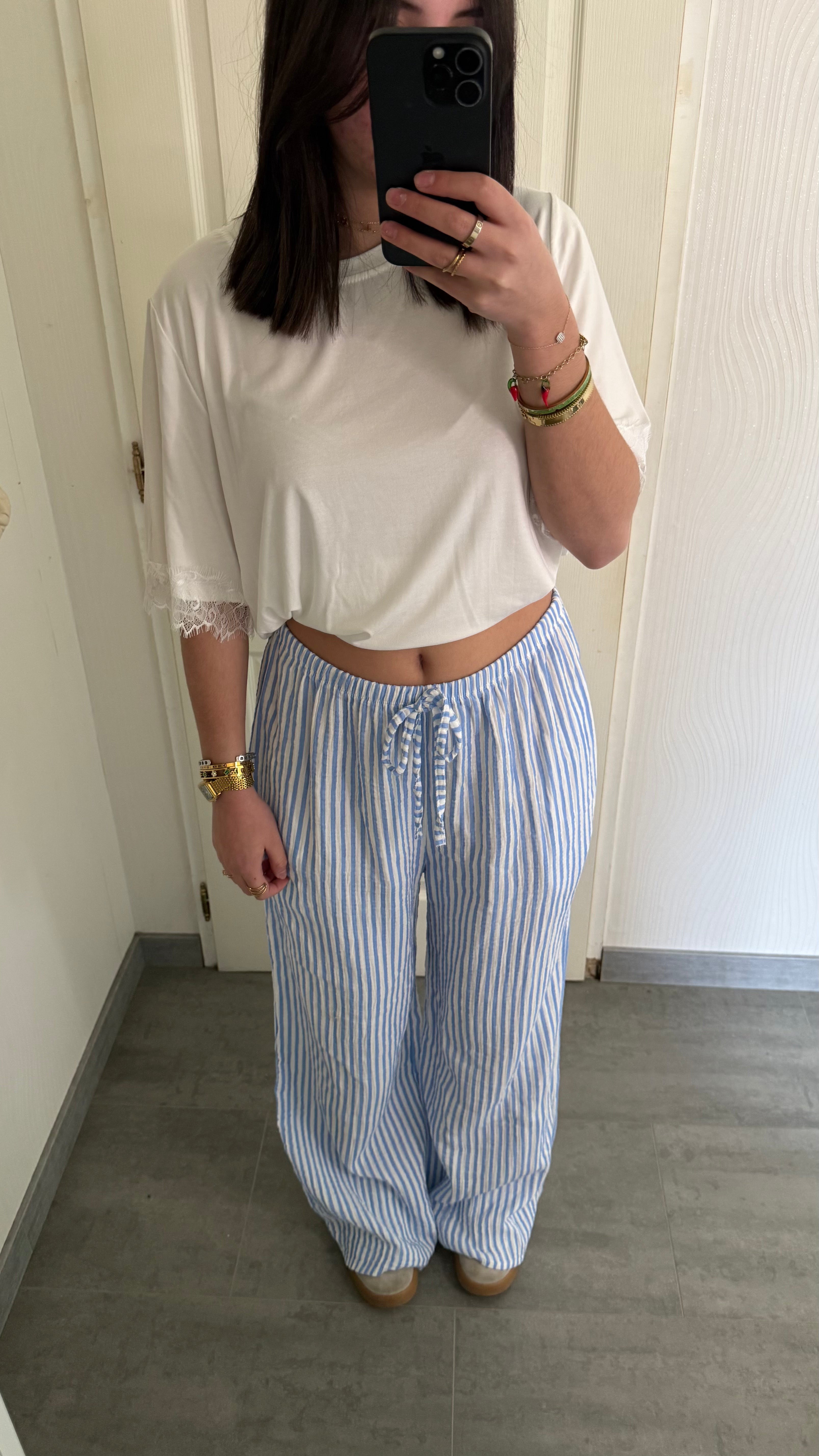 pantalon large rayé