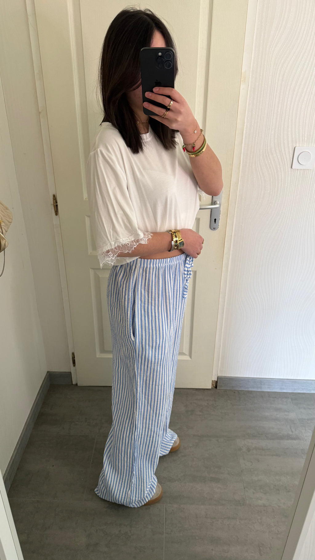 pantalon large rayé