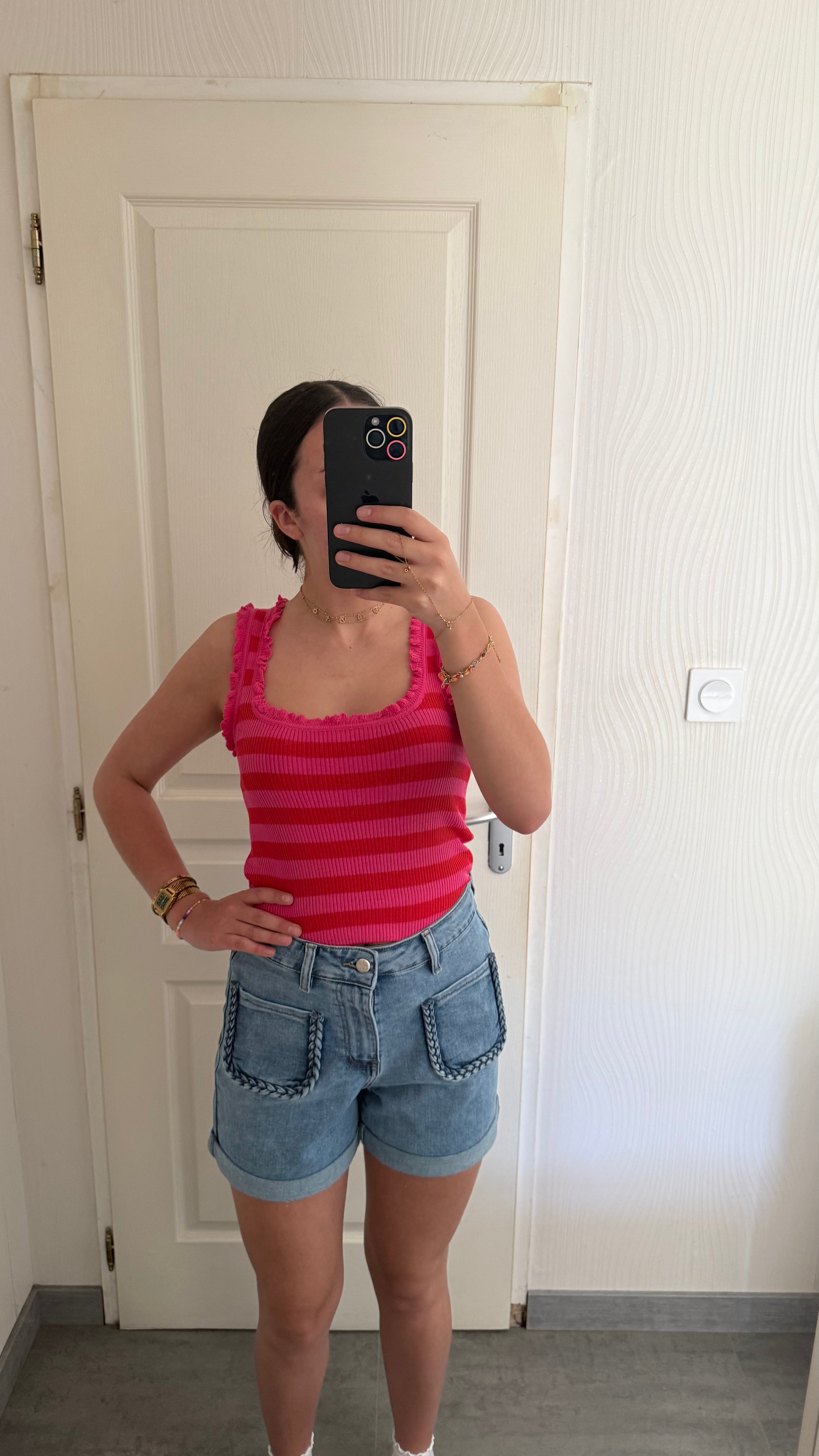 Short en jean tressé