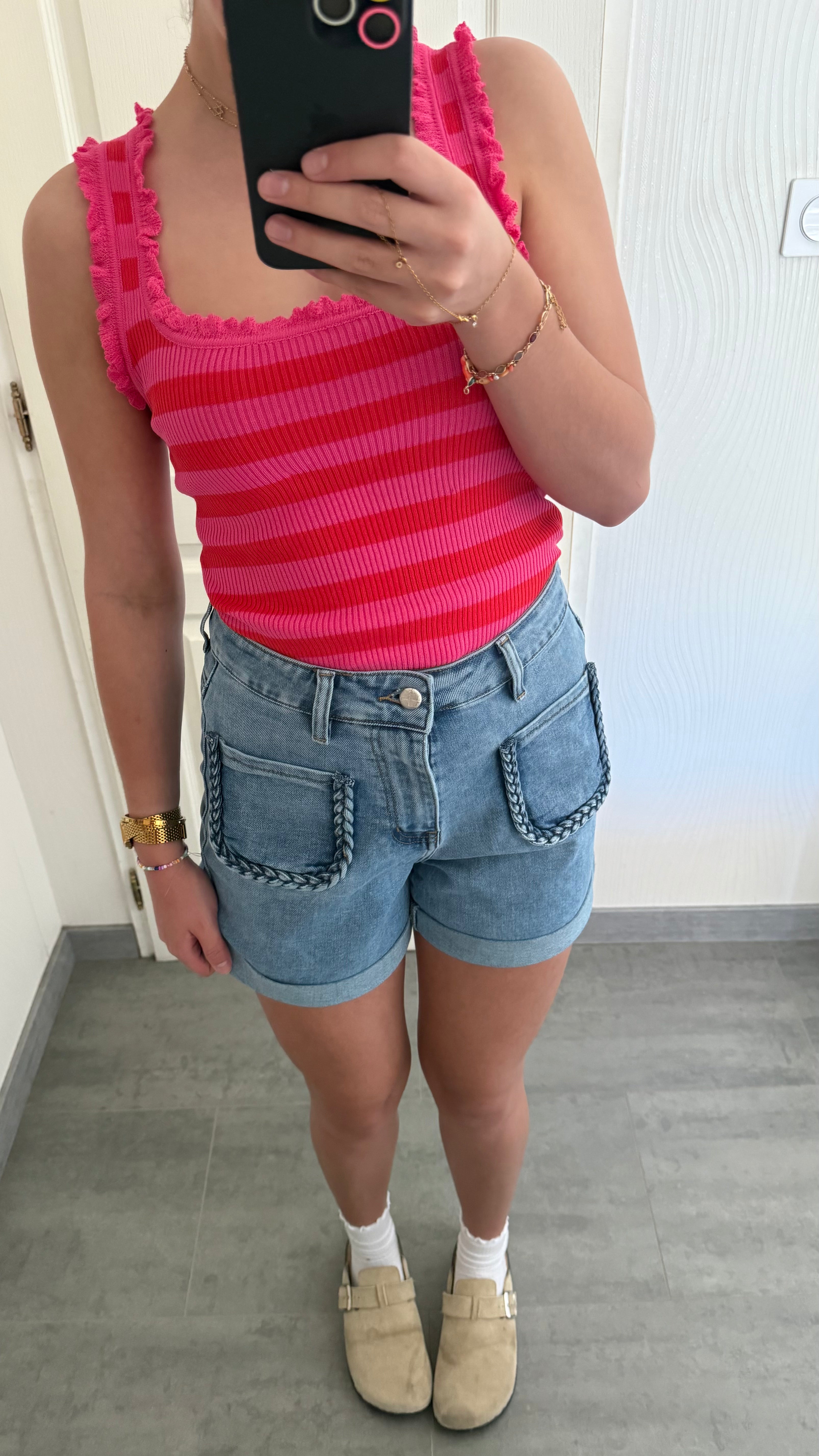 Short en jean tressé
