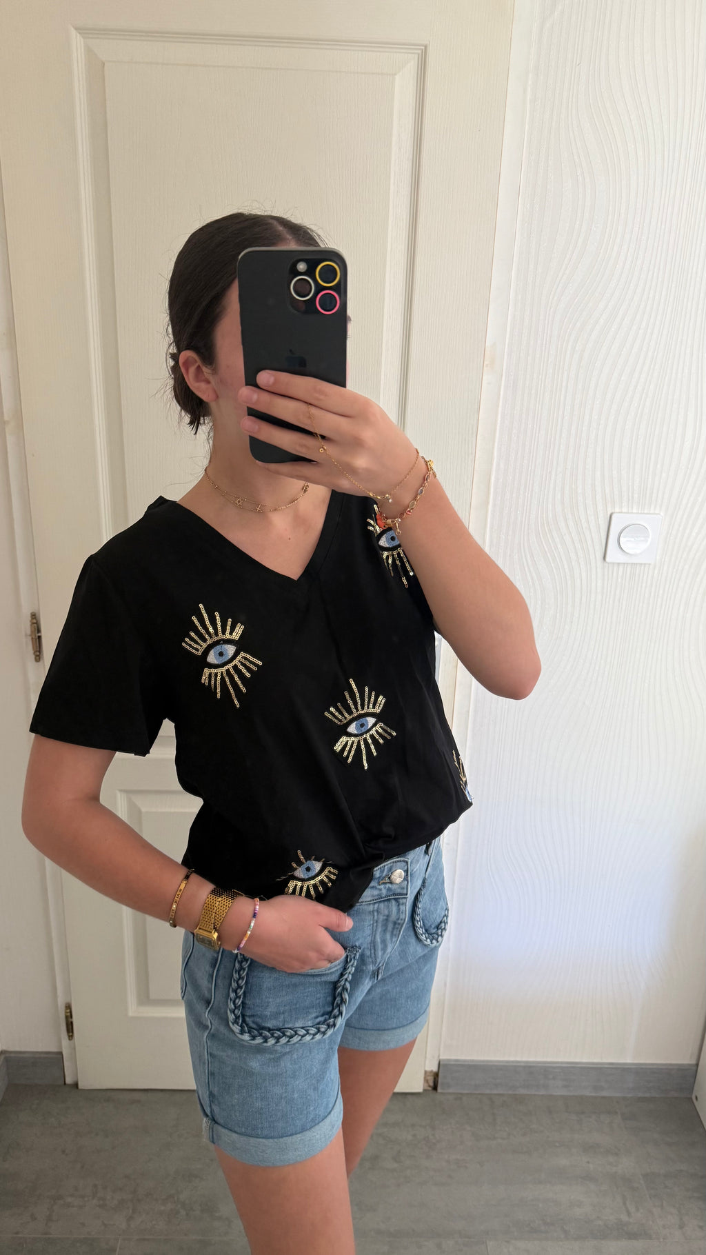 T-shirt œil et sequins