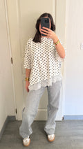 tee-shirt asymétrique dentelle pois