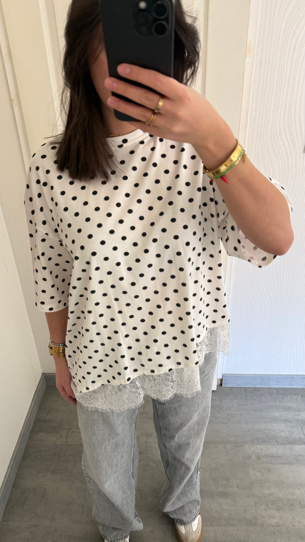 tee-shirt asymétrique dentelle pois