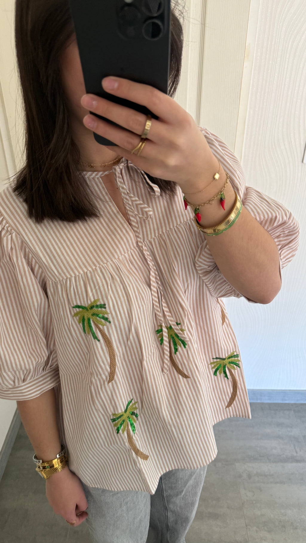 chemisier palmiers pailletés