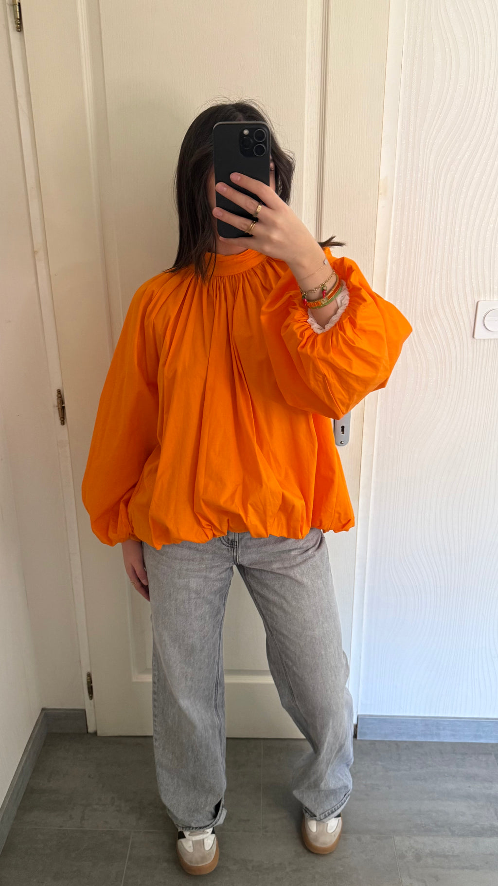 chemisier bouffant orange dos nu