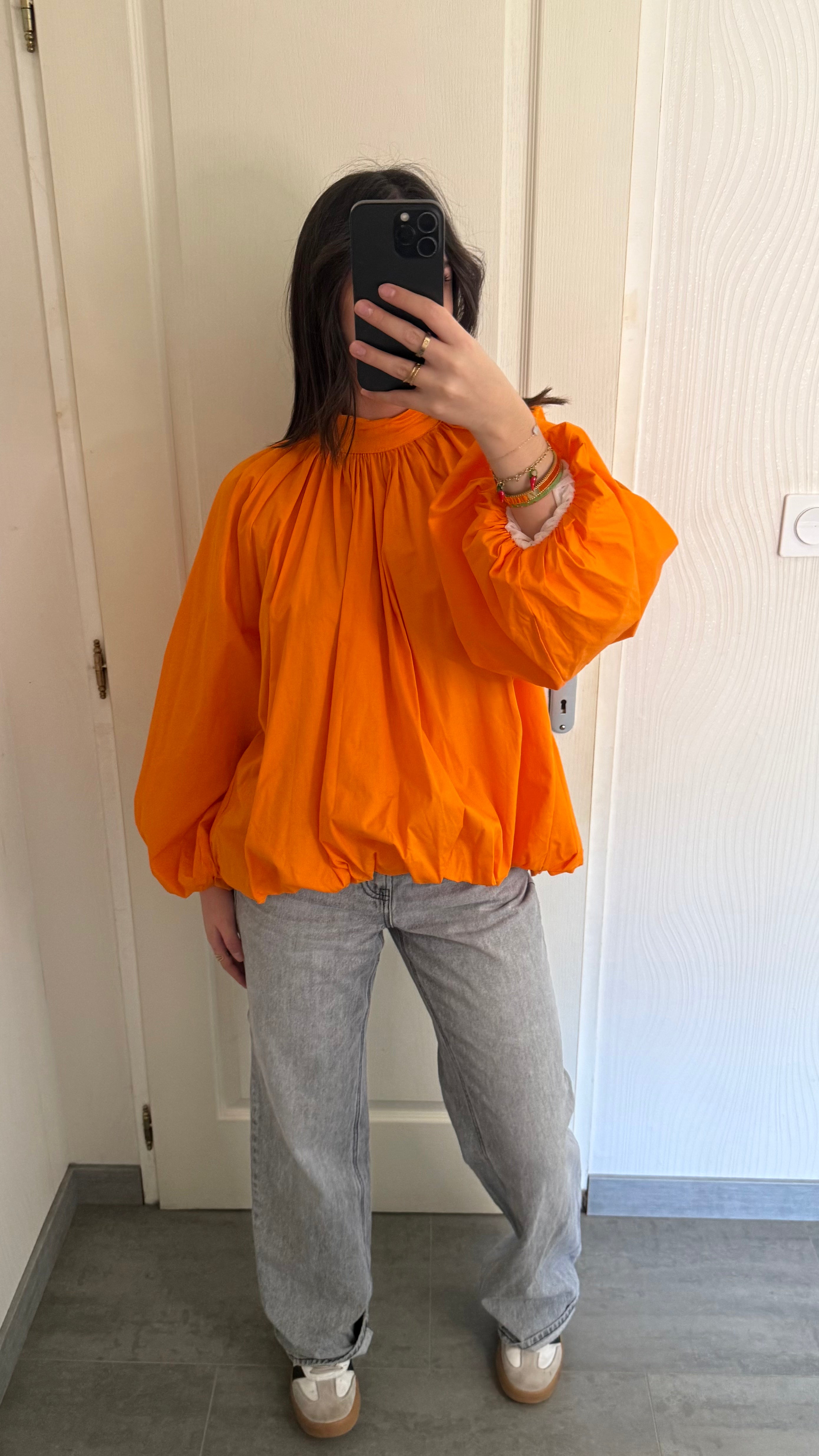 chemisier bouffant orange dos nu