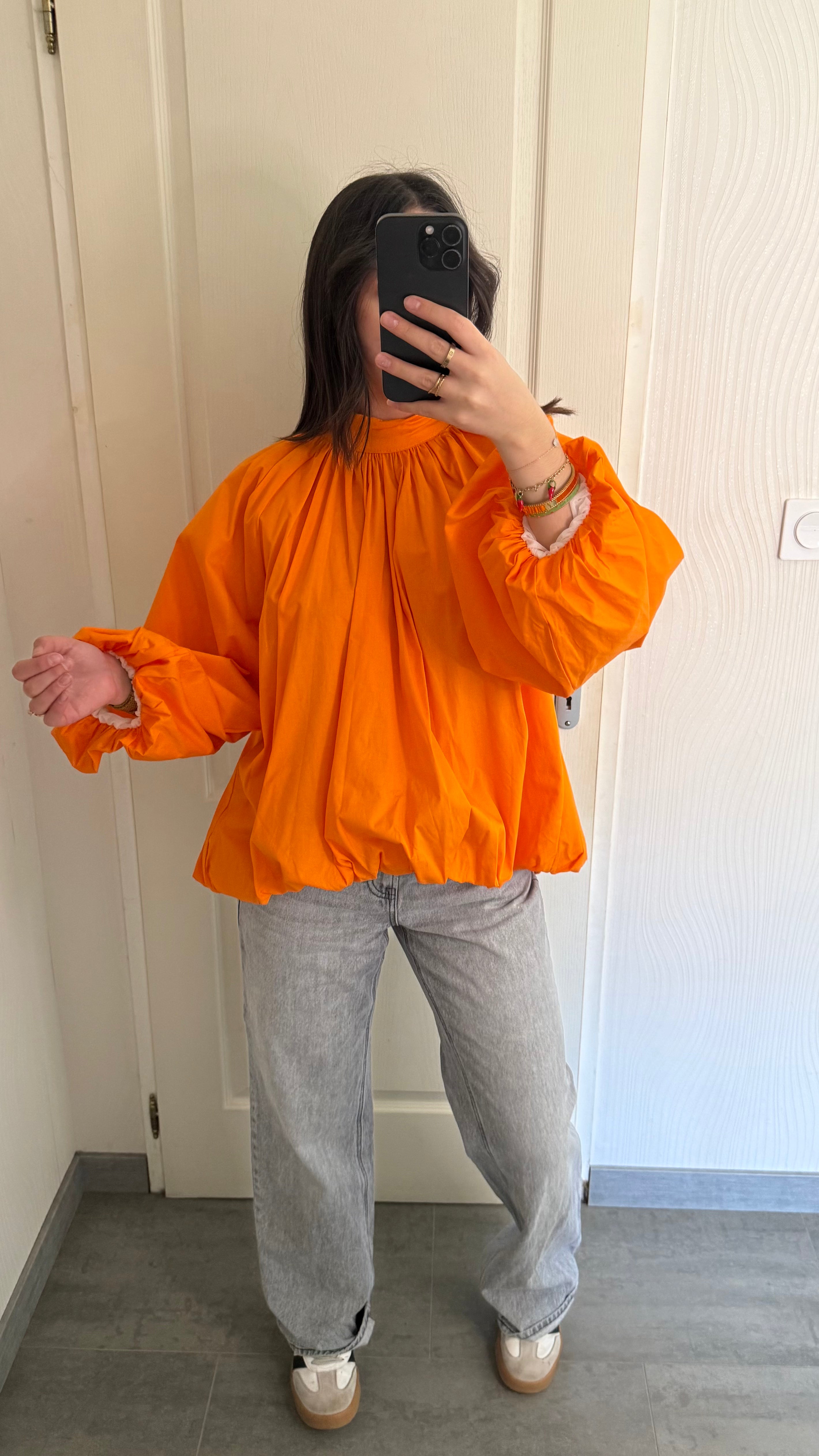 chemisier bouffant orange dos nu