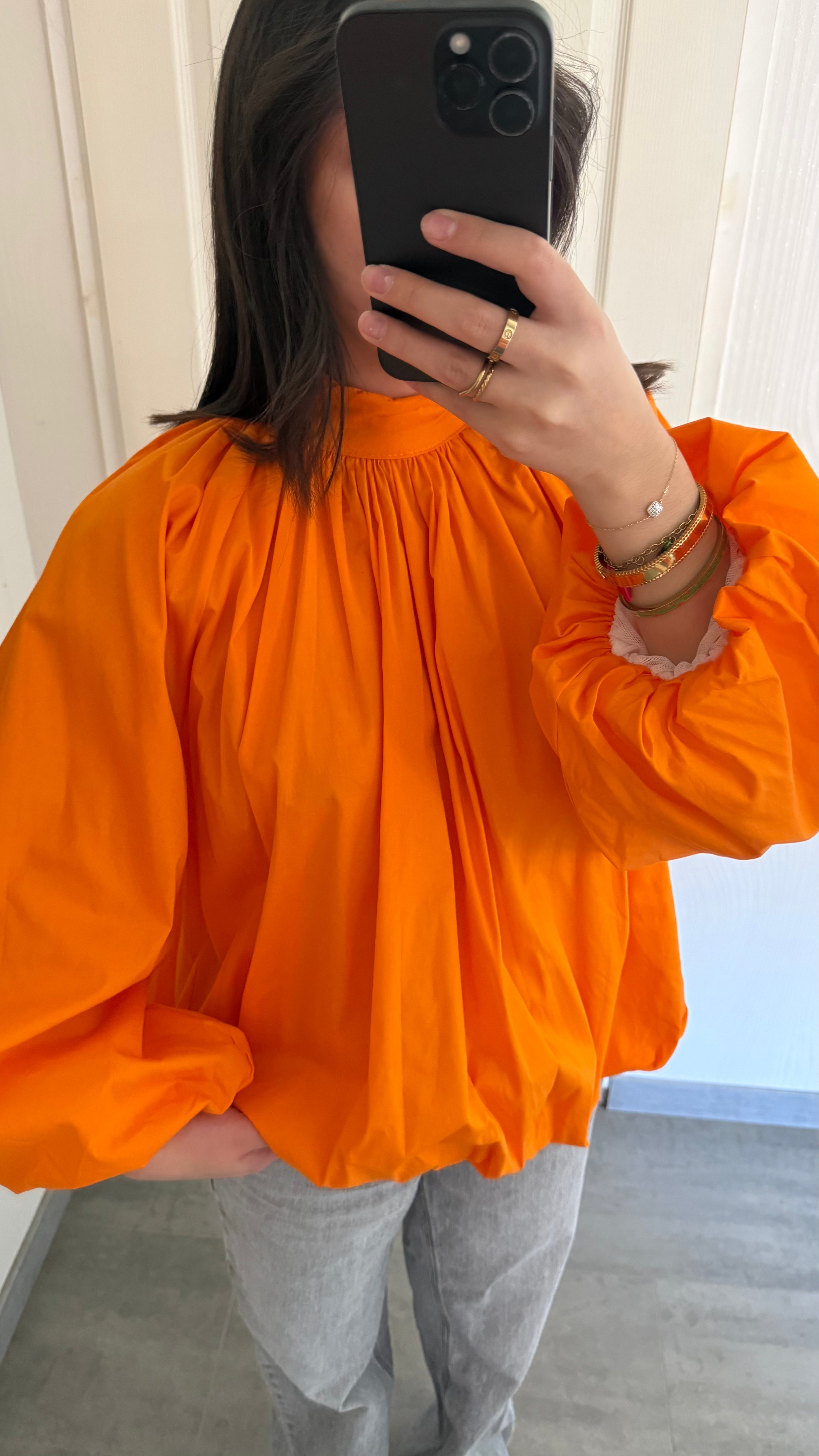 chemisier bouffant orange dos nu