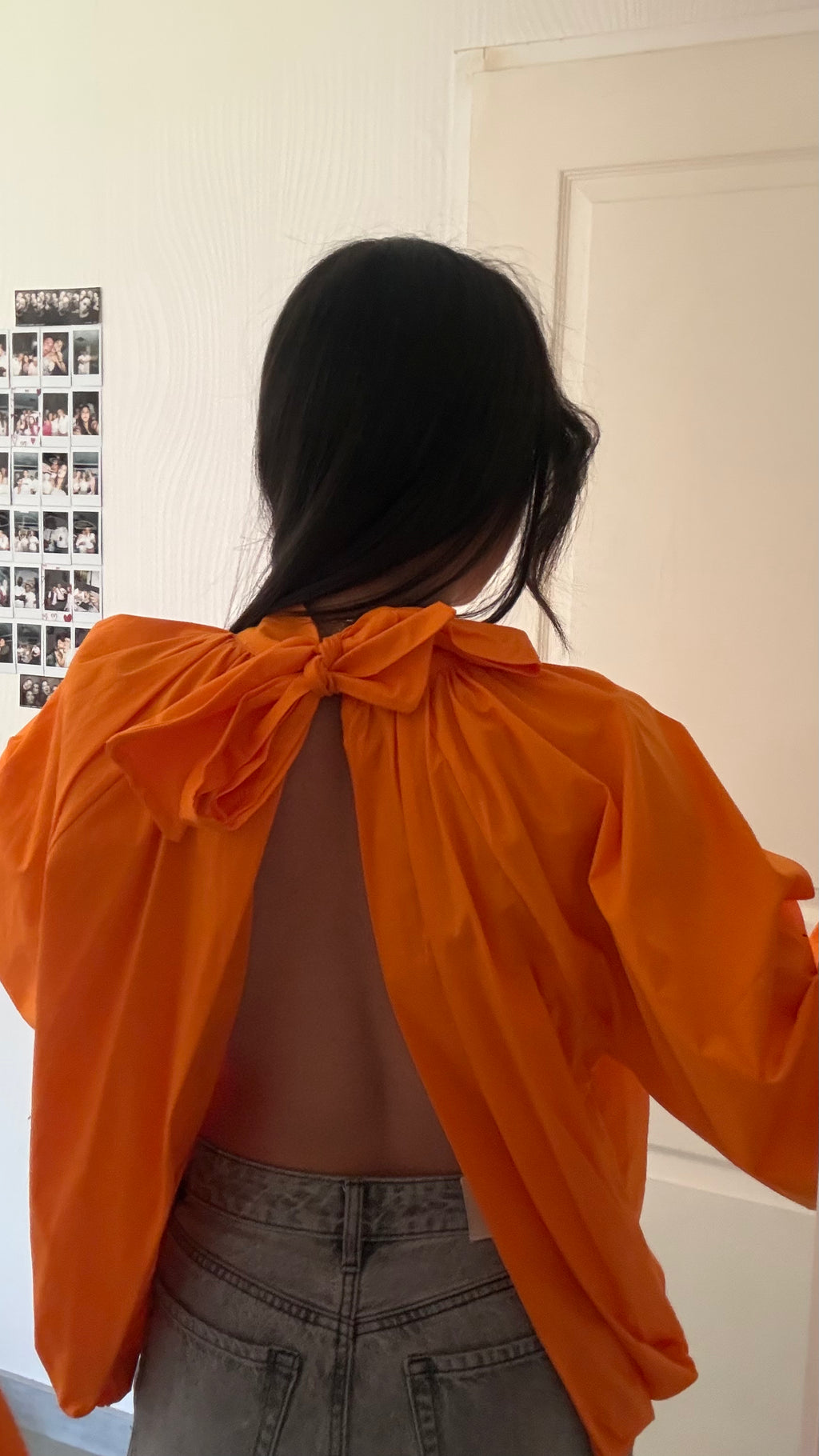 chemisier bouffant orange dos nu